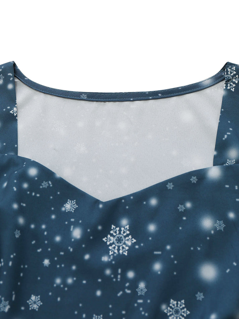Dark Blue 1950s Santa Print Christmas Midi Dress