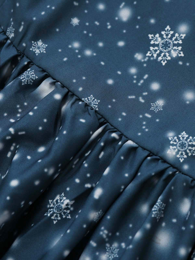 Dark Blue 1950s Santa Print Christmas Midi Dress