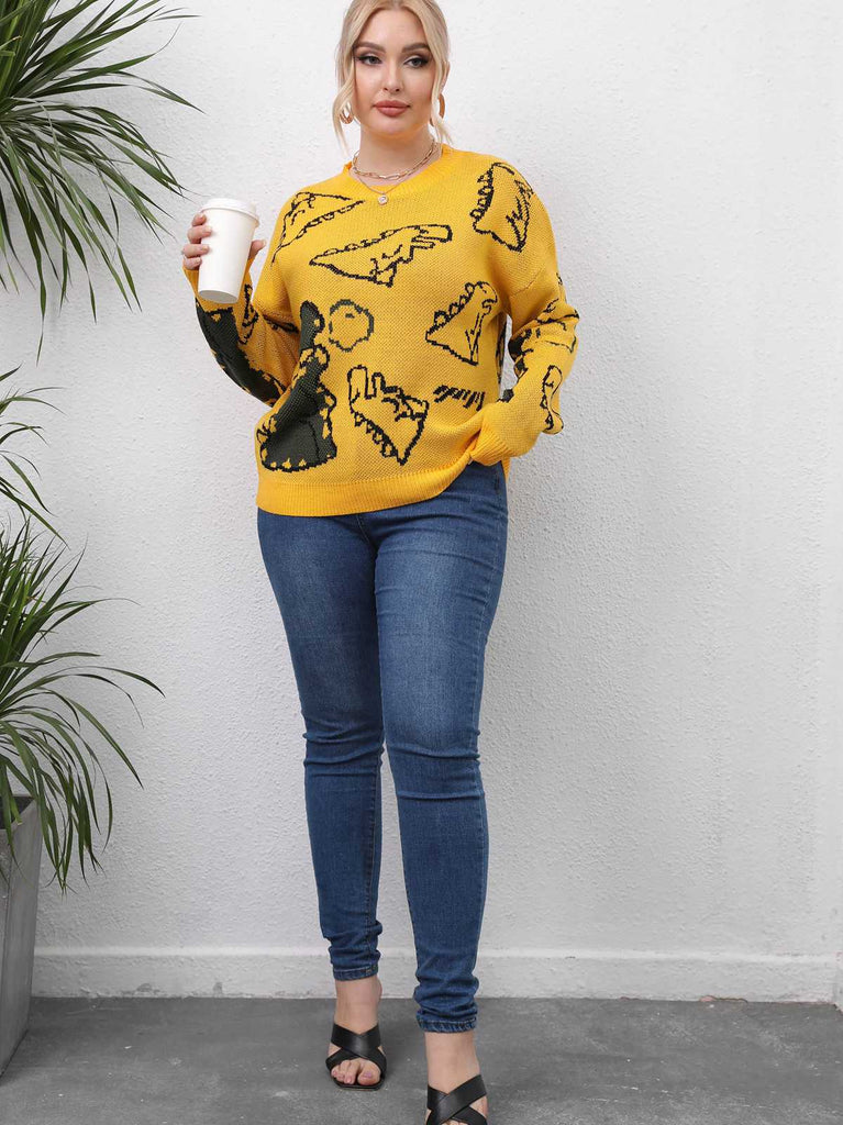 [Plus Size] 1960s Knitted Animal Picture Solid Sweater