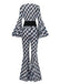 Black & White 1980s Houndstooth Bell Sleeve Jumpsuit