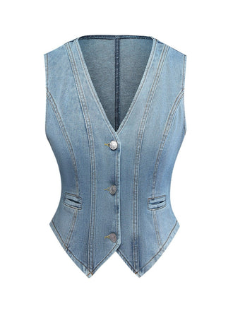 1970s V-Neck Denim Cropped Vest