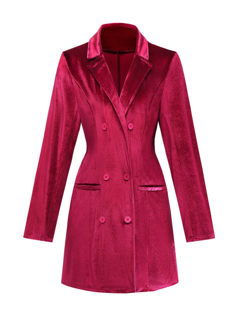 1960s Solid Velvet Long Sleeve Blazer Dress