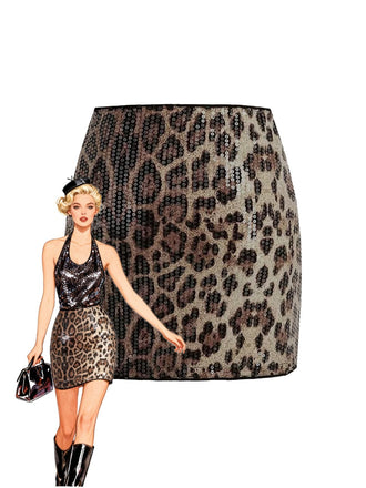Brown 1980s Leopard Print Sequin Mini Skirt