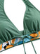 1970s V-Neck Tropical Plants Halter Swimsuit