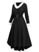 [Plus-Size] White 1940s Fur Collar V-Neck Belted Dress