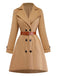 Khaki 1940s Lapel Double-Breasted Belted Coat
