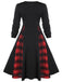 1950s Plaid Patchwork Gothic Pleated Dress