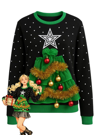 1980s 3D Christmas Tree Sweater With Tinsel