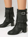 Vintage Solid Fringe Suede Chunky High Heel Boots