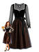 3PCS 1950s Polka Dot Mesh Crop Top & Contrast Trim Dress With Apron