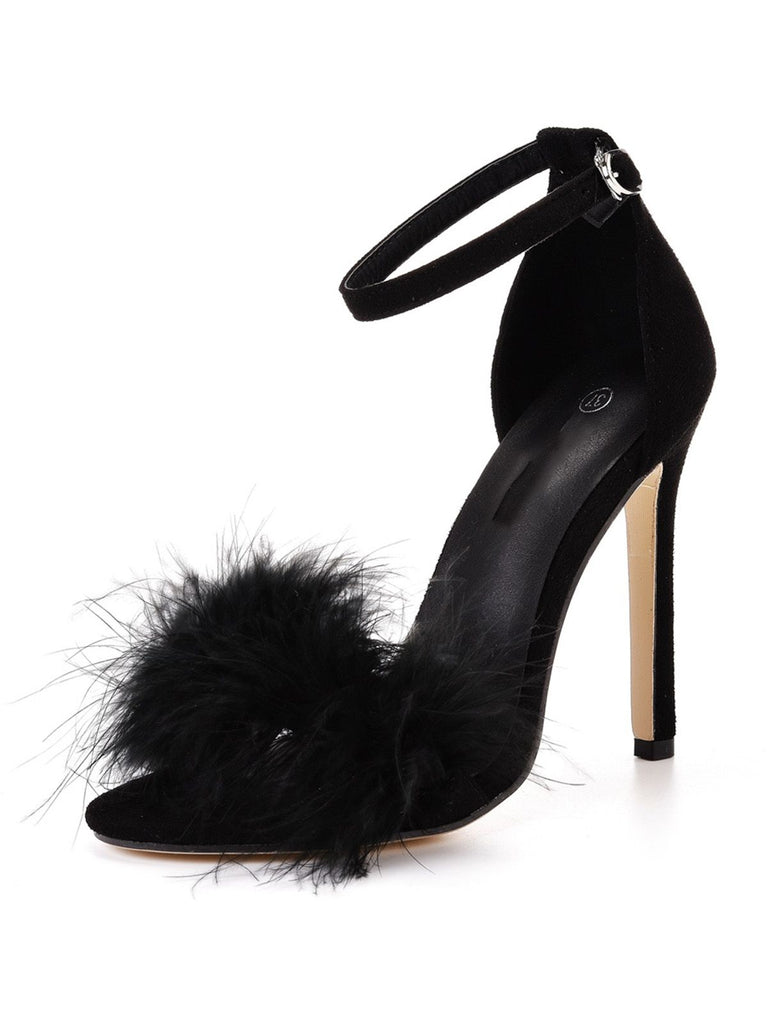 Feather Suede Strap High Heels