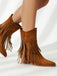 Vintage Tassel Mid Heel Flannelette Boots