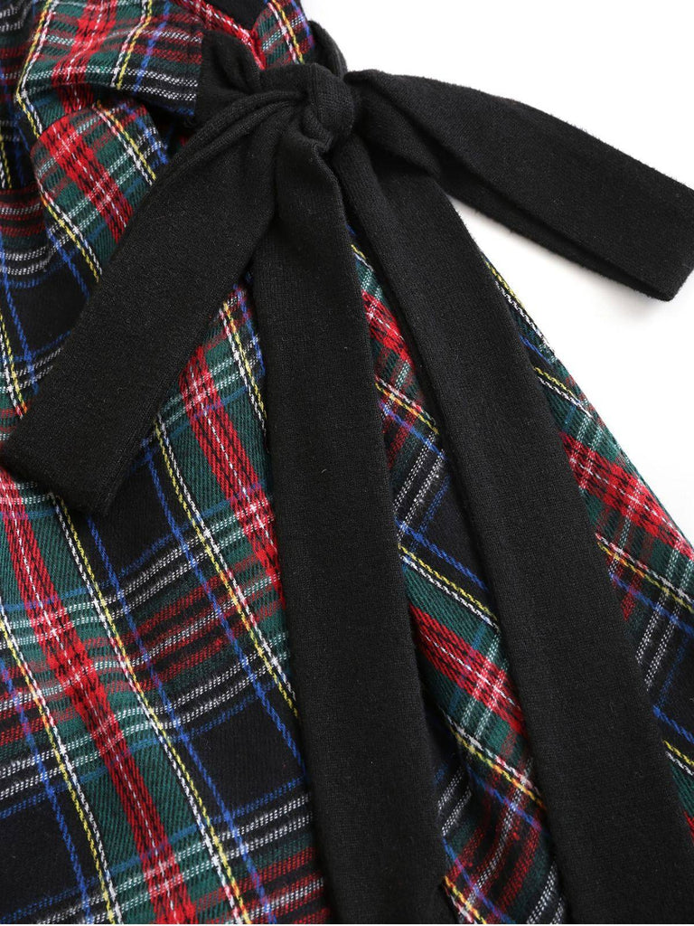 [Plus-Size] Black 1940s Cutout Plaid Patchwork Dress