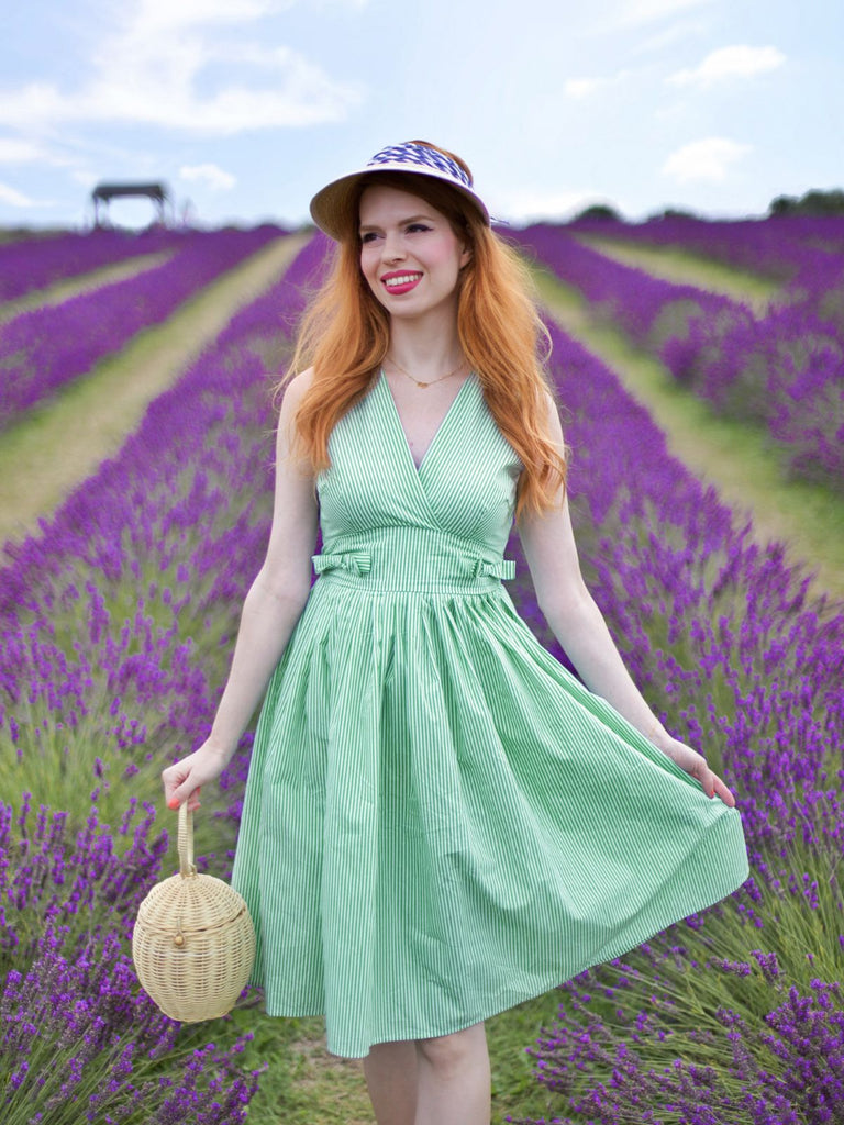 Mint Green 1950s Striped V-Neck Dress