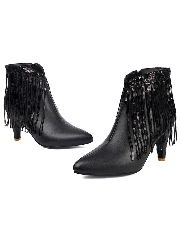 Metallic Tassel Pointed Toe Stiletto Chelsea Boots