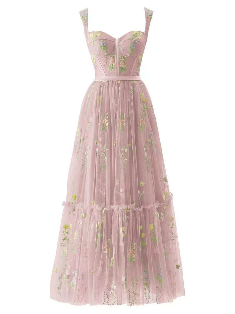 1930s Floral Mesh Boned Lace-Up Dress