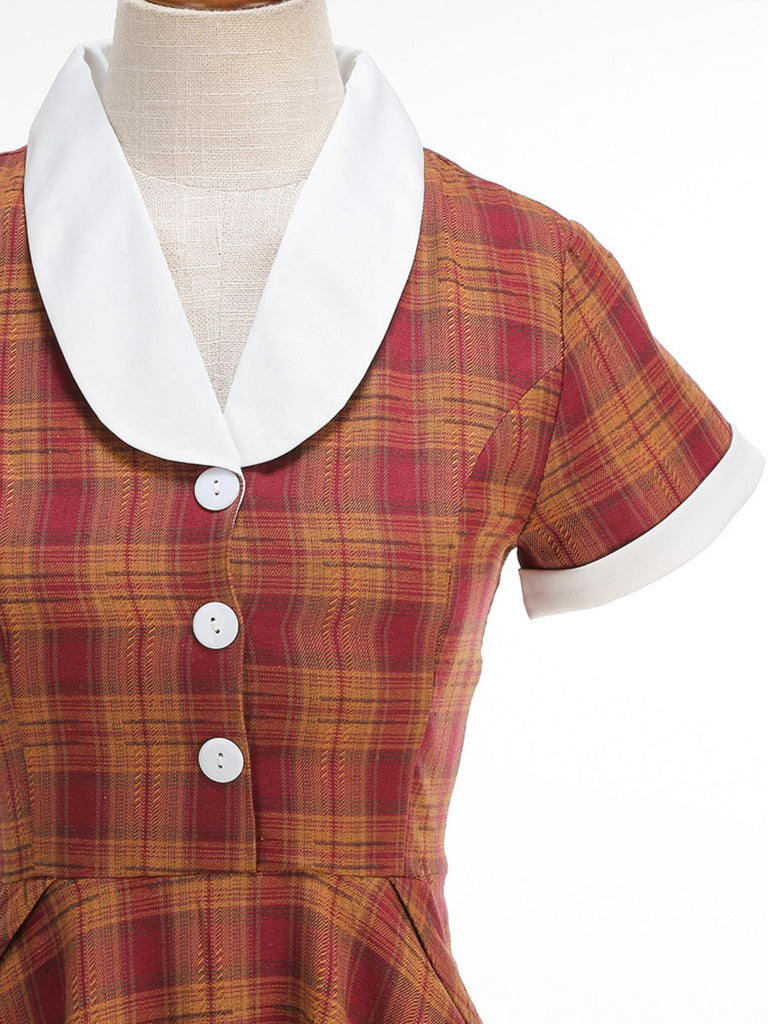 1950s Peter Pan Collar Plaid Swing Dress