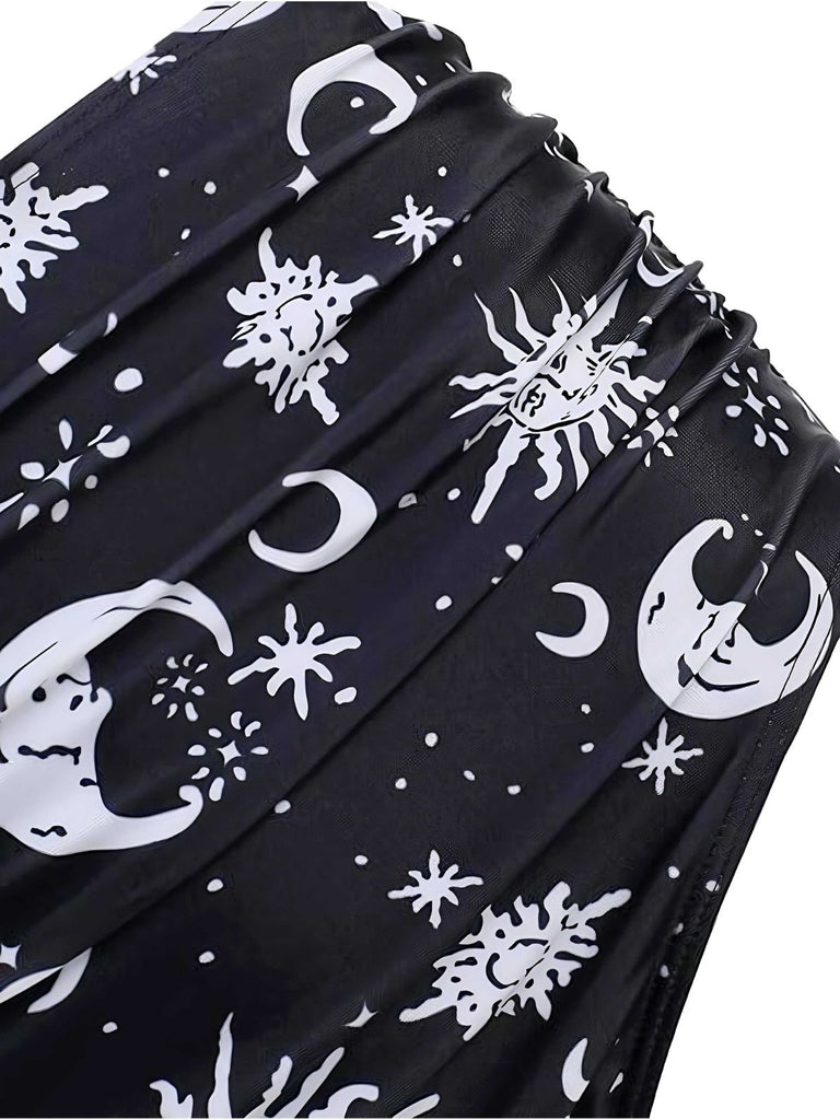 Black 1980s Strap Galaxy Print Gothic Bikini Set