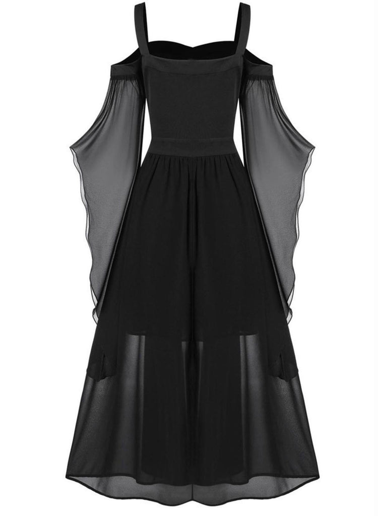 1950s Halloween Witch Transparent Sleeves Strap Dress