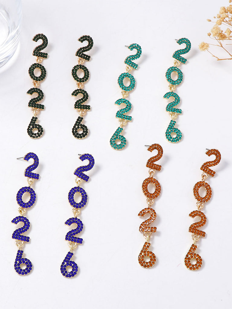 Rhinestone 2026 Colorful New Year's Drop Dangle Earrings