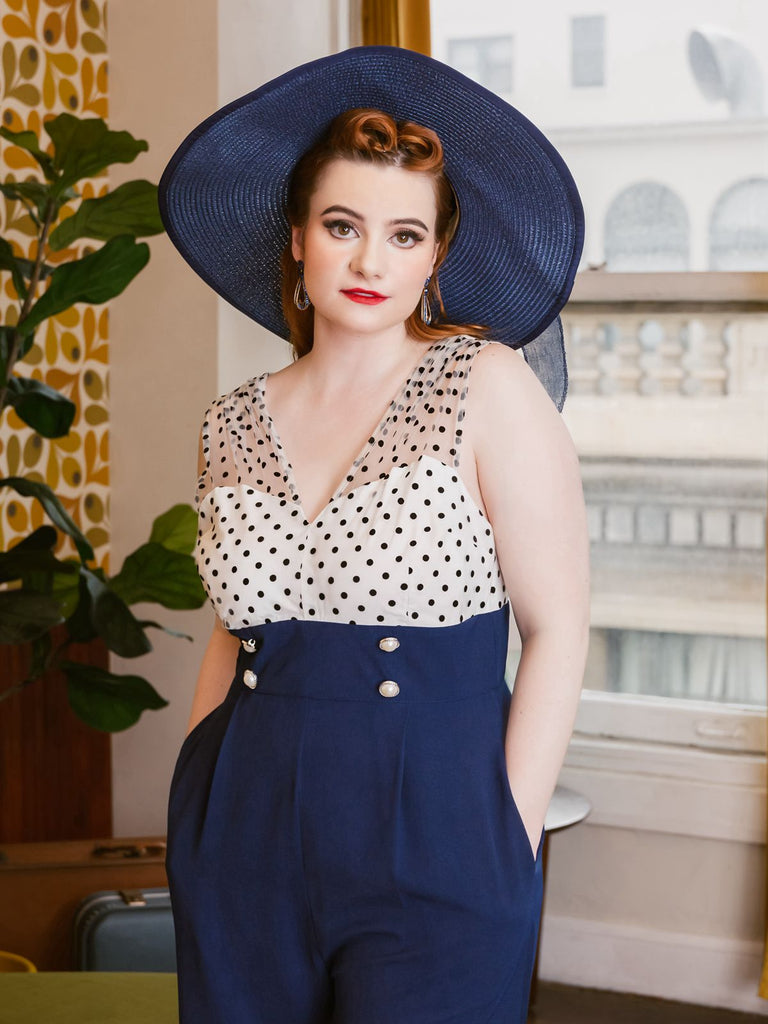 1950s Polka Dot Patchwork Button Jumpsuit