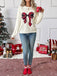 White 1980s Christmas Plaid Bow Round Neck Sweater
