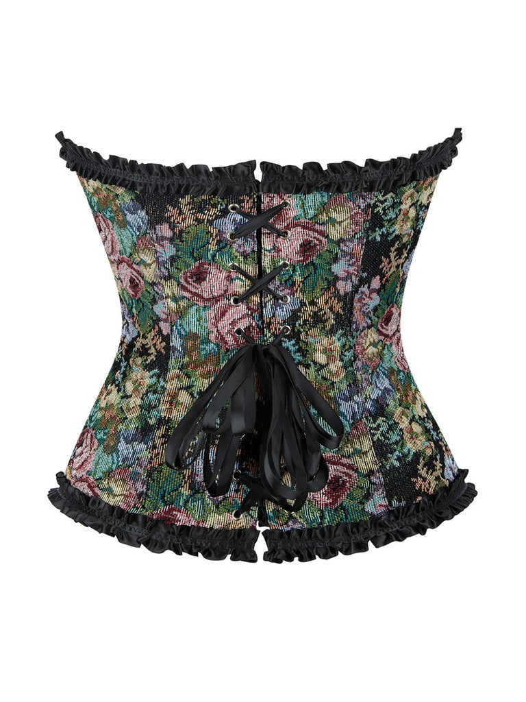 1980s Oil Painting Floral Lace Trim Corset