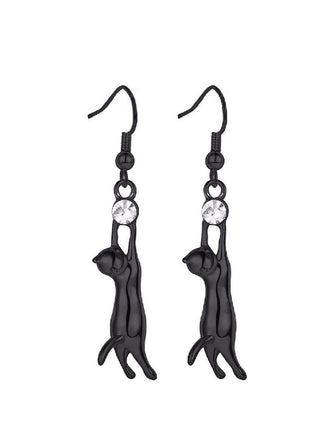 Halloween Cat Diamond Pendant Earrings