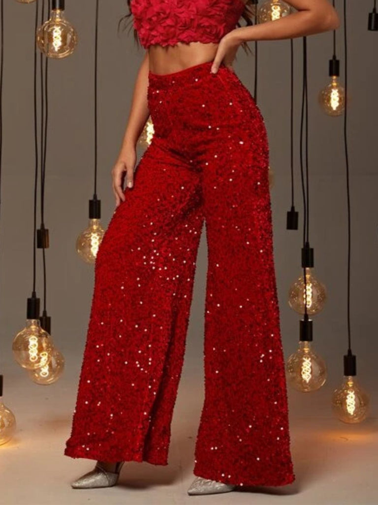 1970s Solid Sequined Disco Wide Leg Pants