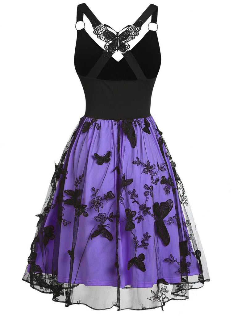 1950s 3D Butterfly Embroidered Patchwork Dress