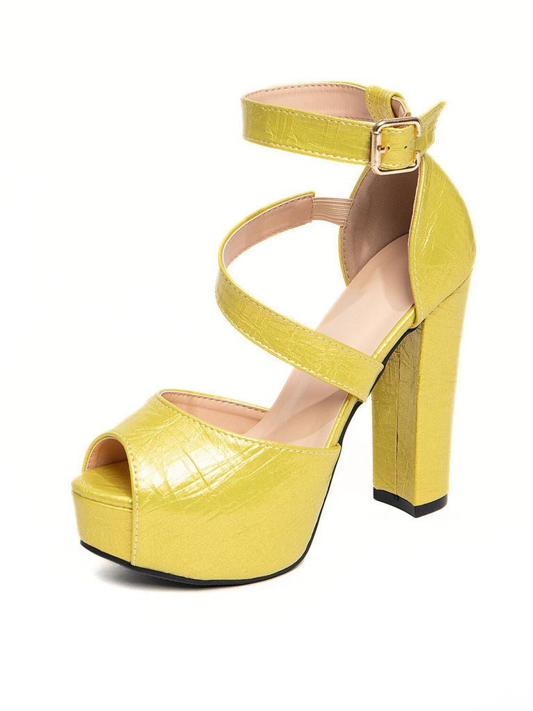 Vintage Valentine's Day PU Leather Chunky High Heels