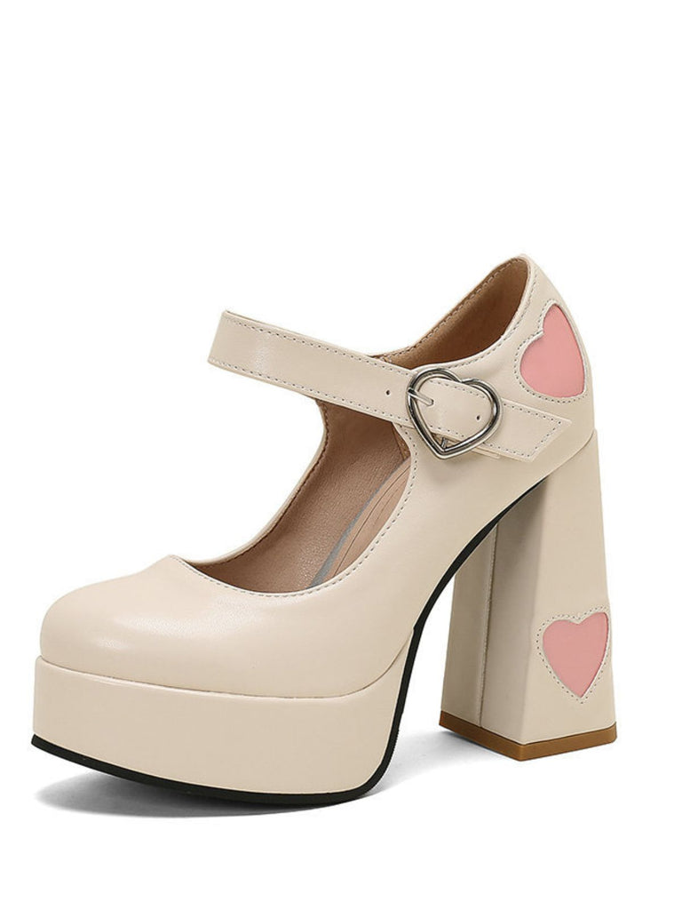 Vintage Heart Cut-Outs & Buckle Mary Jane High Heel Shoes
