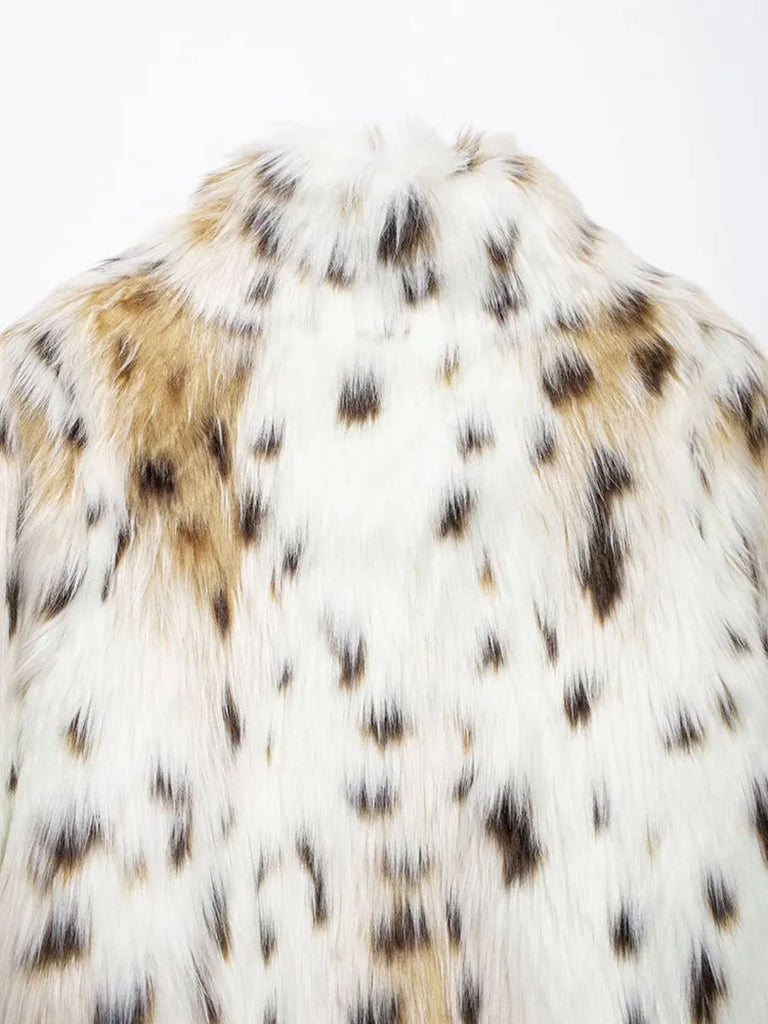 White 1980s Reindeer Print Faux Fur Jacket