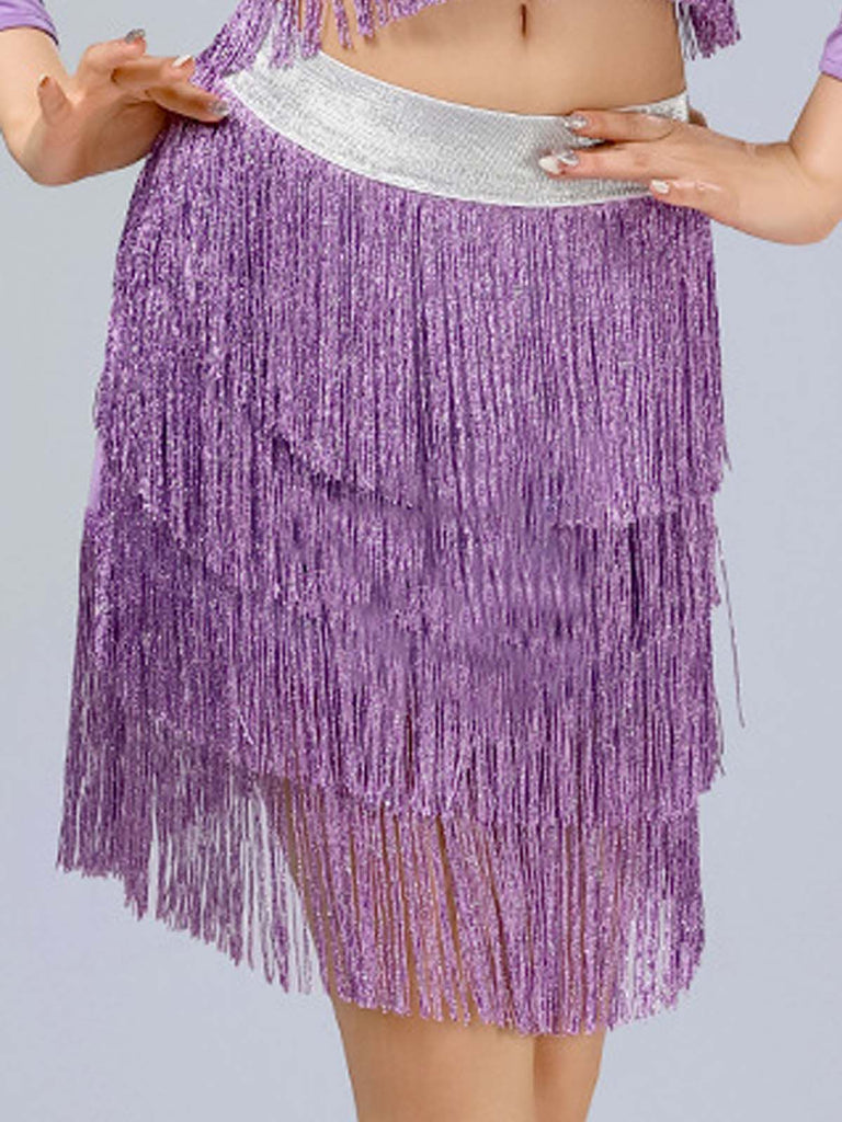 1920s Fringe Solid Elastic Waist Skirt
