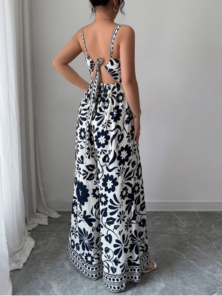 1970s Floral Boho Style Suspender Jumpsuit
