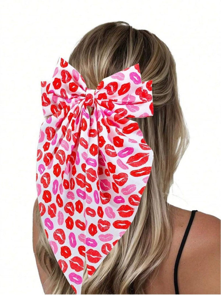 Valentine's Day Heart Print Bow Hairpin