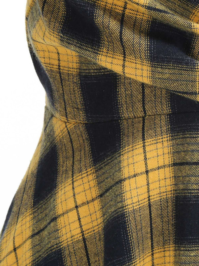 1950s Slip V-Neck Plaid Swing Dress