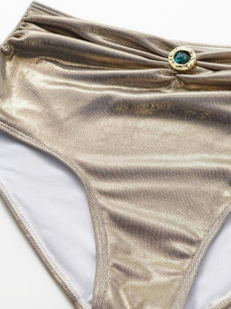 5PCS Gold 1980s Bejeweled Metallic Egyptian-Inspired Bikini Set