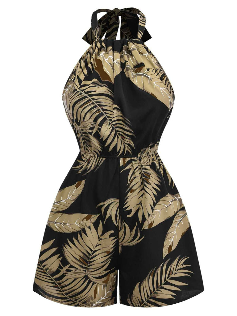 1950s Halter Tropical Palm-Leaf Romper