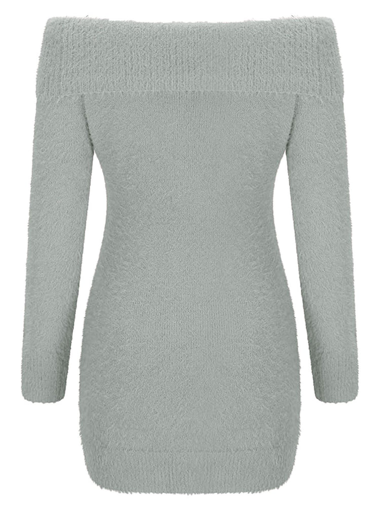 1980s Off-Shoulder Mohair Long Sleeves Dress