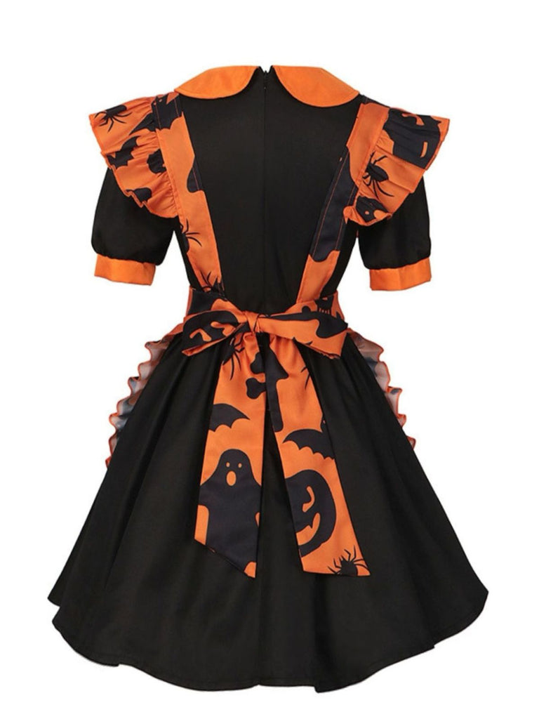 1950s Halloween Pumpkin Ghost Ruffled Dress