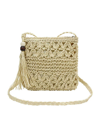 Vintage Straw Wooden Beads Crossbody Bag