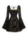 Black 1950s Lace Floral Bishop Sleeves Dress