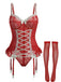 Red 1960s Lace Bow Corset Lingerie With Stocking