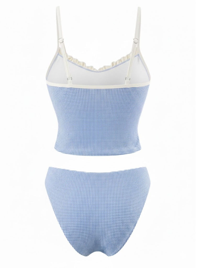 Red 1950s Checkered Lace Trim Tankini Set