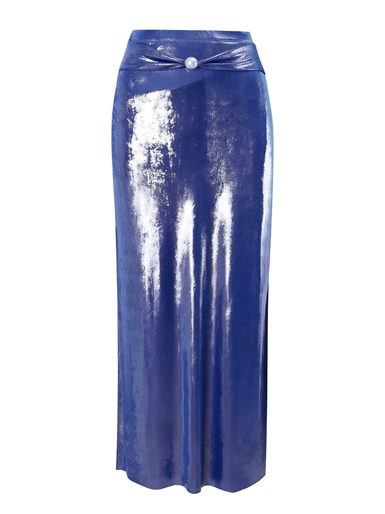 Blue 1970s Shimmery Pearl Solid Cover-Up