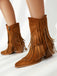Vintage Tassel Mid Heel Flannelette Boots