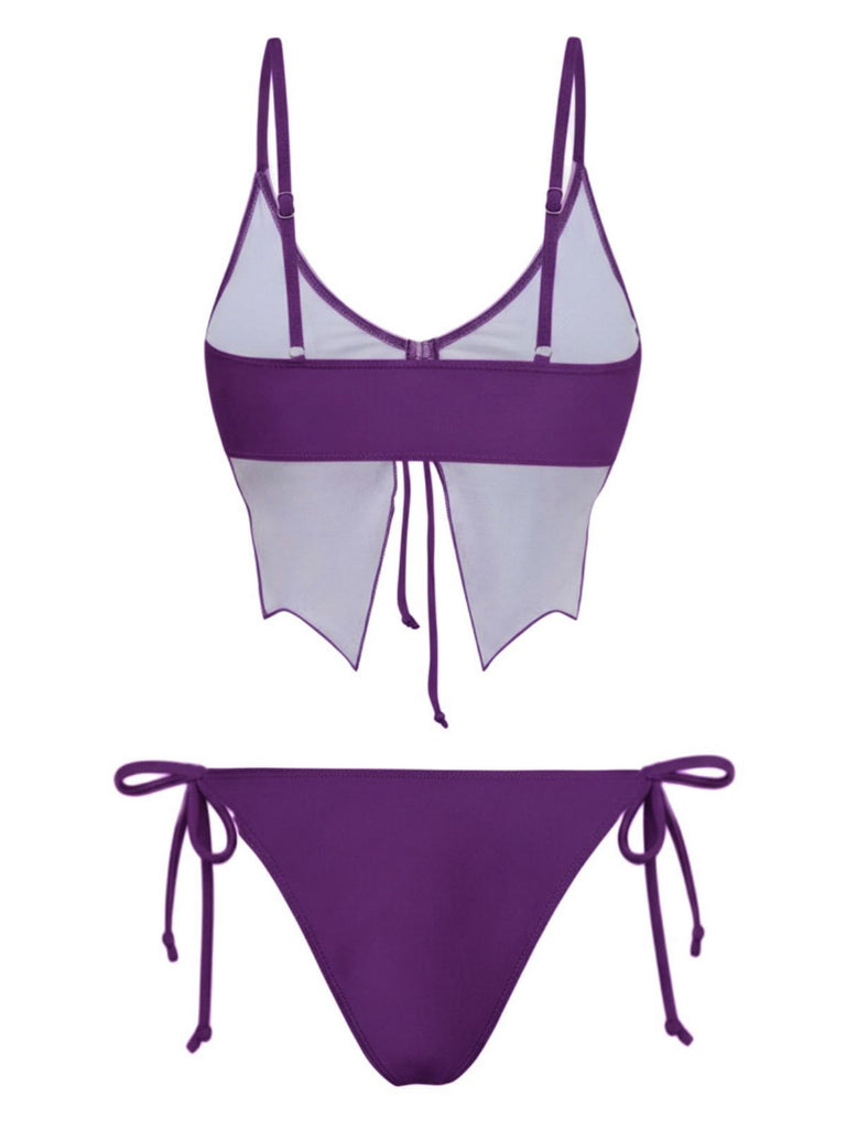 1970s Spaghetti Strap Butterfly Lace-Up Bikini Set