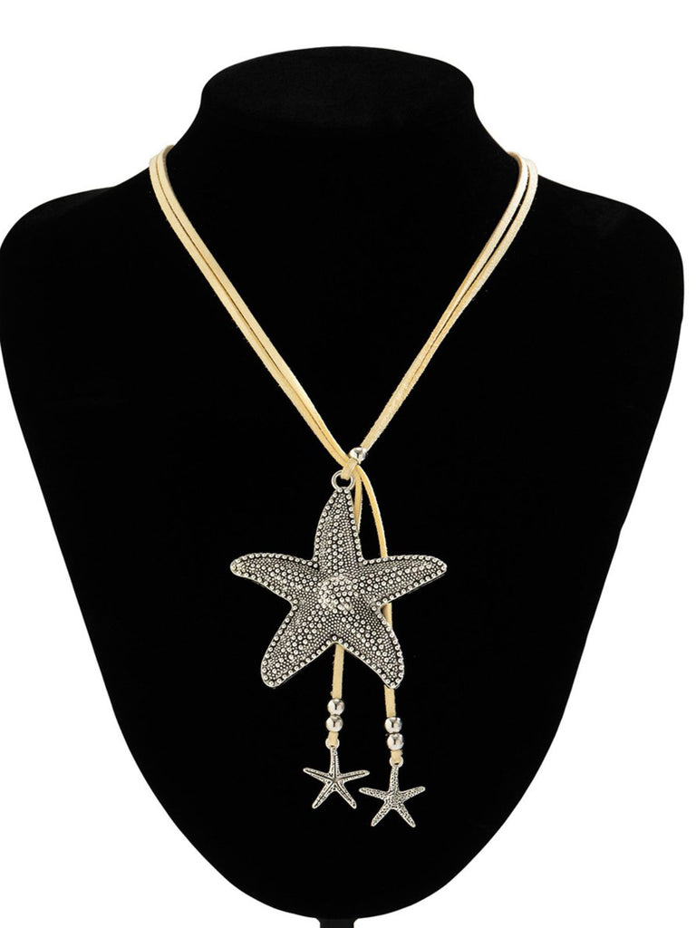 Conch Starfish Pendant Leather Cord Necklace
