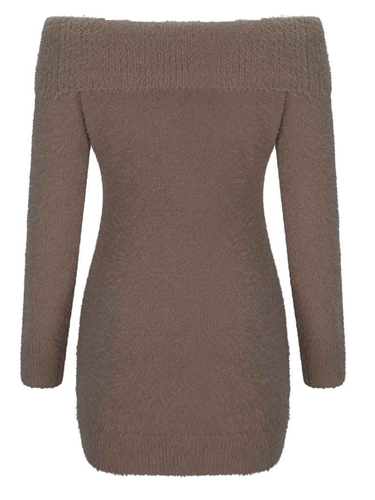 1980s Off-Shoulder Mohair Long Sleeves Dress